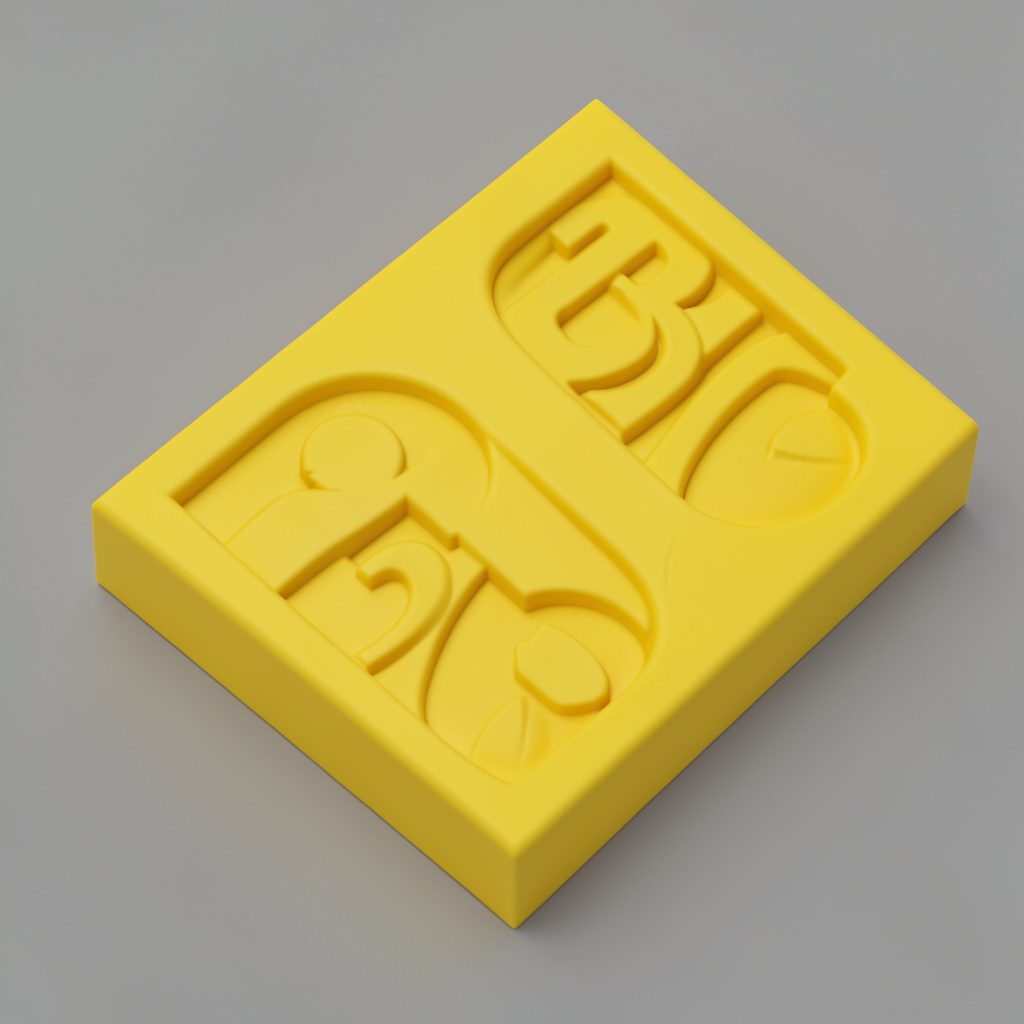 Isometric 3D render of twin petroglyph figures carved into warm sandstone, with ochre and terracotta tones